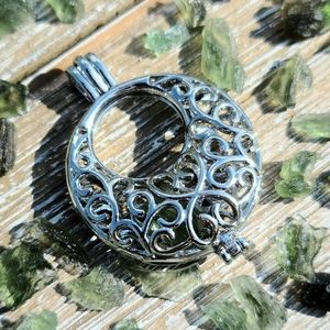 Moldavite  Chip  Moon Pendent - necklace Crystal